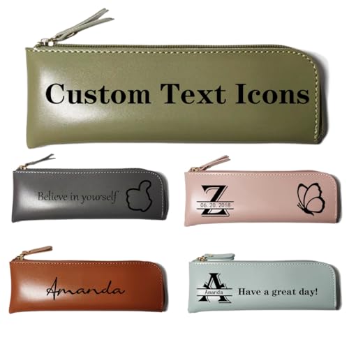 ZZTINGC Personalisiertes Federmäppchen Aus Leder Mit Eingraviertem Namen, Individuell Initialisiertes Federmäppchen, Kleines Briefpapieretui, Make-up-Pinsel-Beutel von ZZTINGC