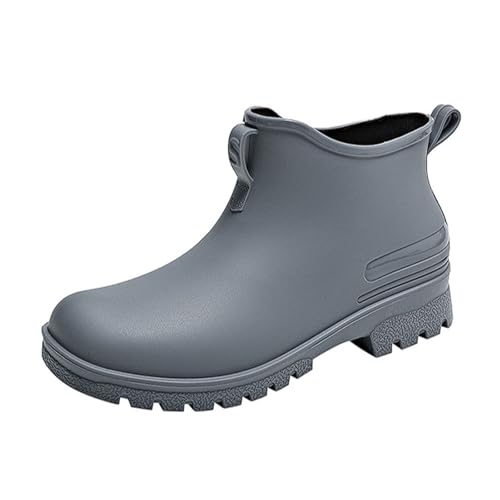 Niedrig geschnittene, wasserdichte Regenstiefel mit Fleecefutter, 5 cm Absatz, rutschfeste, bequeme Stiefeletten for den Außenbereich for Spazierengehen und Einkaufen Regenstiefel(Gray 1,38 EU) von ZZTWER