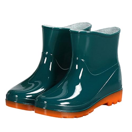Rutschfeste kurze Regenstiefel, wasserdichte Arbeitsstiefel mit Rindsledersohle und herausnehmbarem Futter for alle Jahreszeiten Regenstiefel(Dark Green,40 EU) von ZZTWER