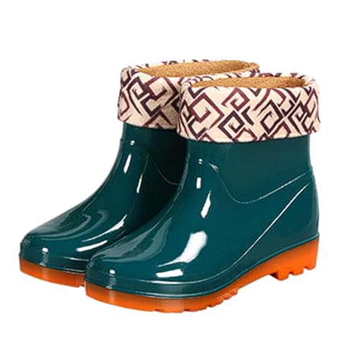 Rutschfeste kurze Regenstiefel, wasserdichte Arbeitsstiefel mit Rindsledersohle und herausnehmbarem Futter for alle Jahreszeiten Regenstiefel(Dark Green 1,41 EU) von ZZTWER