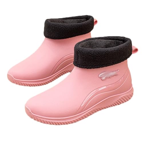 Rutschfeste wasserdichte Regenstiefel for Damen, kurze Sport- und Küchenwasserstiefel mit warmem Futter Regenstiefel(Pink 1,40 EU) von ZZTWER