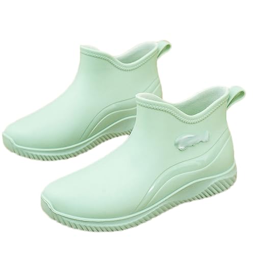 Rutschfeste wasserdichte Regenstiefel for Damen, kurze Sport- und Küchenwasserstiefel mit warmem Futter Regenstiefel(Teal,37 EU) von ZZTWER