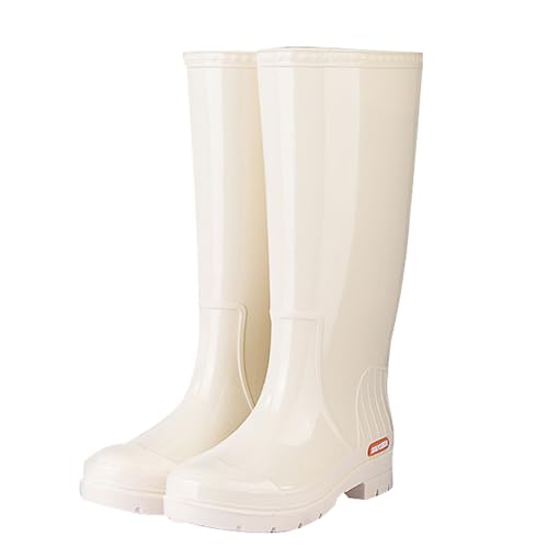 Wasserdichte Regenstiefel mit hohem Schaft und Plüschfutter, rutschfeste, warme Gummiüberschuhe for den Winter, for die Gartenarbeit im Freien und bei kaltem Wetter Regenstiefel(Beige 1,38 EU) von ZZTWER