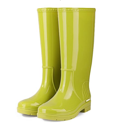 Wasserdichte Regenstiefel mit hohem Schaft und Plüschfutter, rutschfeste, warme Gummiüberschuhe for den Winter, for die Gartenarbeit im Freien und bei kaltem Wetter Regenstiefel(Green 1,40 EU) von ZZTWER