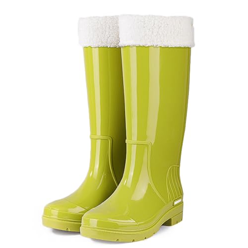 Wasserdichte Regenstiefel mit hohem Schaft und Plüschfutter, rutschfeste, warme Gummiüberschuhe for den Winter, for die Gartenarbeit im Freien und bei kaltem Wetter Regenstiefel(Groen,38 EU) von ZZTWER
