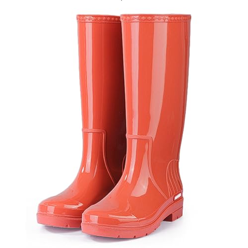 Wasserdichte Regenstiefel mit hohem Schaft und Plüschfutter, rutschfeste, warme Gummiüberschuhe for den Winter, for die Gartenarbeit im Freien und bei kaltem Wetter Regenstiefel(Orange 1,37 EU) von ZZTWER