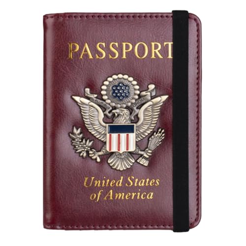 ZZTWER Amerikanischer Blauer Reisepasshalter mit Mehreren Kartenfächern, Reisepasshülle, antimagnetischer Bankkartenhalter mit Gummiband Reisepasshüllen(Light Brown) von ZZTWER