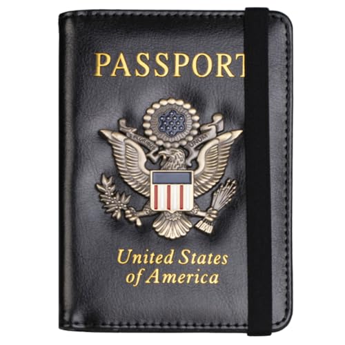 ZZTWER Amerikanischer Blauer Reisepasshalter mit Mehreren Kartenfächern, Reisepasshülle, antimagnetischer Bankkartenhalter mit Gummiband Reisepasshüllen(Svart) von ZZTWER