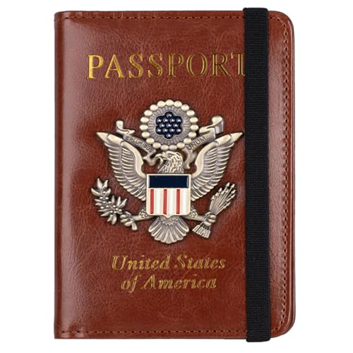 ZZTWER Amerikanischer Blauer Reisepasshalter mit Mehreren Kartenfächern, Reisepasshülle, antimagnetischer Bankkartenhalter mit Gummiband Reisepasshüllen(Wine red) von ZZTWER