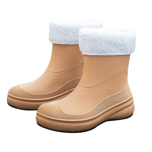 ZZTWER Damen-Winterregenstiefel bis zur Wadenmitte, wasserdicht, rutschfest, Überschuhe for die Autowäsche in der Küche, weiche Sohle, schlankmachendes Design Regenstiefel(Khaki 1,38 EU) von ZZTWER