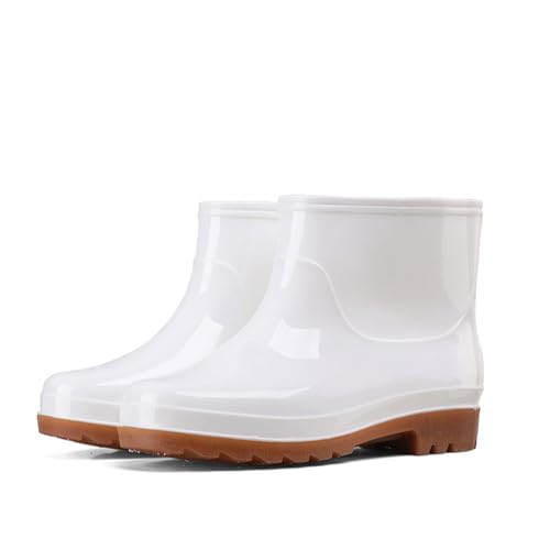 ZZTWER Herren-Regenstiefel mit hohem, mittlerem und kurzem Oberteil, rutschfeste PVC-Arbeitsstiefel mit weicher Sohle, Gelb und Weiß Regenstiefel(White,15CM_36) von ZZTWER