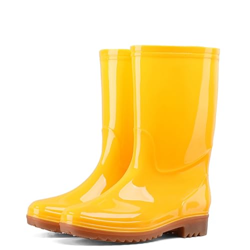 ZZTWER Herren-Regenstiefel mit hohem, mittlerem und kurzem Oberteil, rutschfeste PVC-Arbeitsstiefel mit weicher Sohle, Gelb und Weiß Regenstiefel(Yellow,28CM_38) von ZZTWER