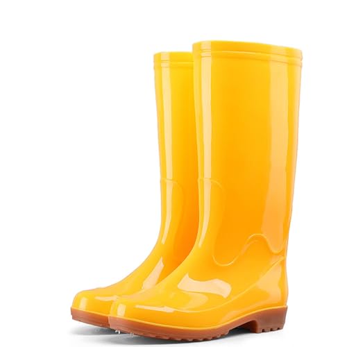 ZZTWER Herren-Regenstiefel mit hohem, mittlerem und kurzem Oberteil, rutschfeste PVC-Arbeitsstiefel mit weicher Sohle, Gelb und Weiß Regenstiefel(Yellow,35CM_42) von ZZTWER