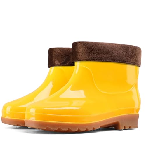 ZZTWER Herren-Regenstiefel mit hohem, mittlerem und kurzem Oberteil, rutschfeste PVC-Arbeitsstiefel mit weicher Sohle, Gelb und Weiß Regenstiefel(Yellow 1,15CM_39) von ZZTWER