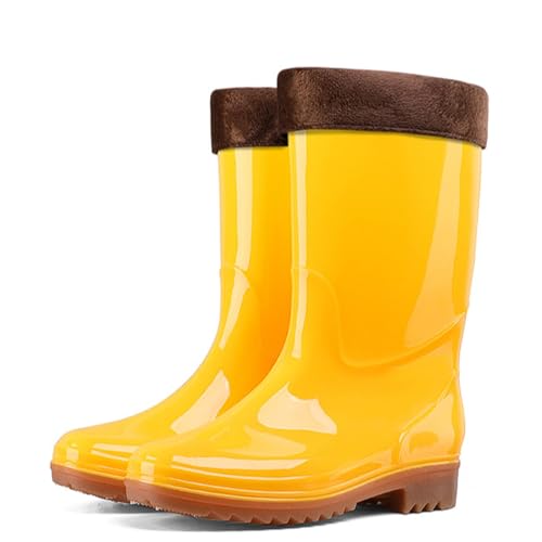 ZZTWER Herren-Regenstiefel mit hohem, mittlerem und kurzem Oberteil, rutschfeste PVC-Arbeitsstiefel mit weicher Sohle, Gelb und Weiß Regenstiefel(Yellow 1,28CM_39) von ZZTWER
