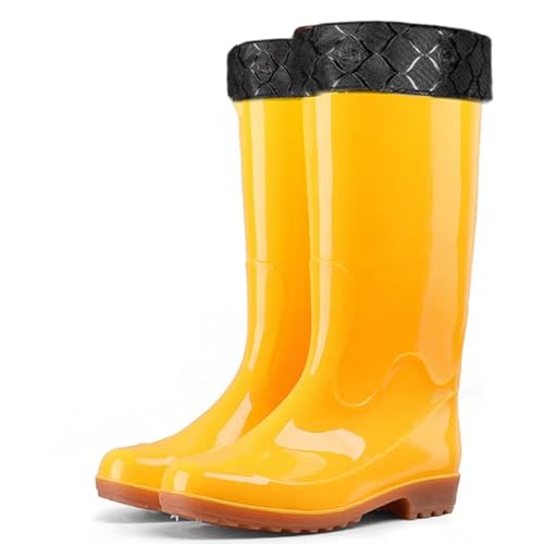 ZZTWER Herren-Regenstiefel mit hohem, mittlerem und kurzem Oberteil, rutschfeste PVC-Arbeitsstiefel mit weicher Sohle, Gelb und Weiß Regenstiefel(Yellow 1,35CM_42) von ZZTWER