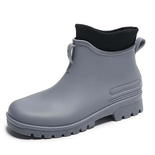 ZZTWER Niedrig geschnittene, wasserdichte Regenstiefel mit Fleecefutter, 5 cm Absatz, rutschfeste, bequeme Stiefeletten for den Außenbereich for Spazierengehen und Einkaufen Regenstiefel(Grey,39 EU) von ZZTWER