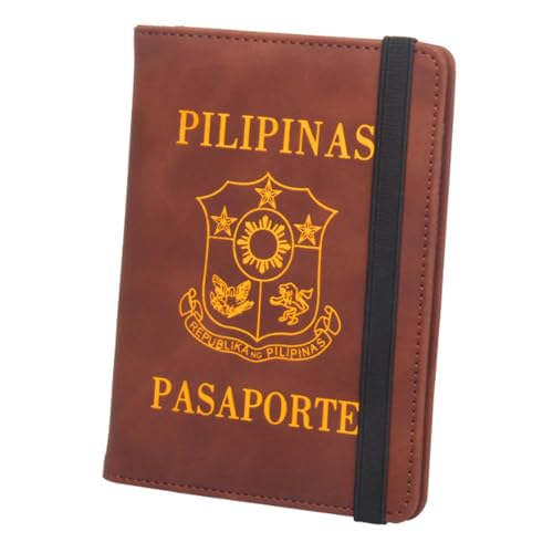 ZZTWER Philippinen Antimagnetische Reisepasshülle Leder Kurzer Tickethalter Mehrere Kartenfächer Gurt Gummiband Reiseaufbewahrungstasche Reisepasshüllen(Bruin) von ZZTWER