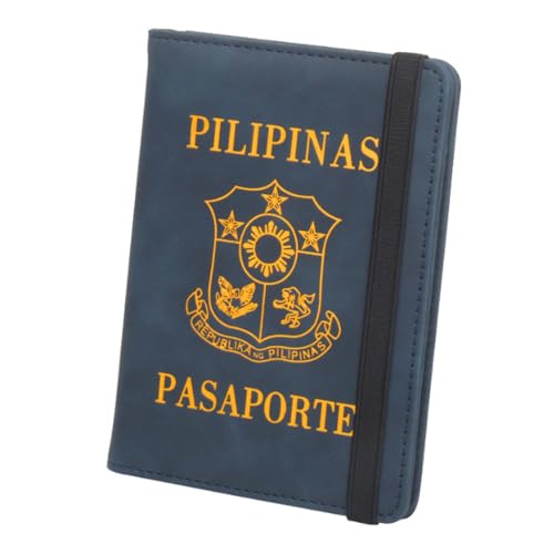 ZZTWER Philippinen Antimagnetische Reisepasshülle Leder Kurzer Tickethalter Mehrere Kartenfächer Gurt Gummiband Reiseaufbewahrungstasche Reisepasshüllen(Dark Blue) von ZZTWER