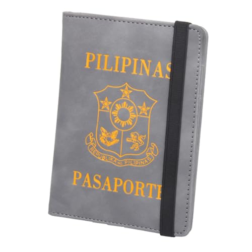 ZZTWER Philippinen Antimagnetische Reisepasshülle Leder Kurzer Tickethalter Mehrere Kartenfächer Gurt Gummiband Reiseaufbewahrungstasche Reisepasshüllen(Gris) von ZZTWER