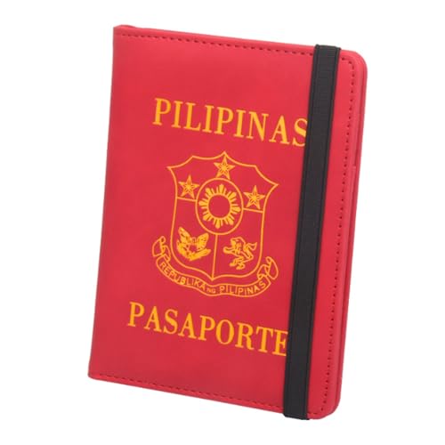 ZZTWER Philippinen Antimagnetische Reisepasshülle Leder Kurzer Tickethalter Mehrere Kartenfächer Gurt Gummiband Reiseaufbewahrungstasche Reisepasshüllen(Rosso) von ZZTWER