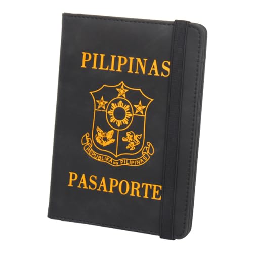 ZZTWER Philippinen Antimagnetische Reisepasshülle Leder Kurzer Tickethalter Mehrere Kartenfächer Gurt Gummiband Reiseaufbewahrungstasche Reisepasshüllen(Svart) von ZZTWER