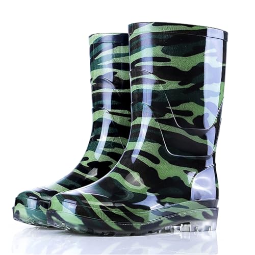 ZZTWER Regenstiefel mit Rindsledersohle, wasserdichte, rutschfeste Arbeitsstiefel mit hohem und mittlerem Schaft und Fleecefutter for Bauarbeiten und Autowäsche Regenstiefel(24.5CM Type 1,44 EU) von ZZTWER