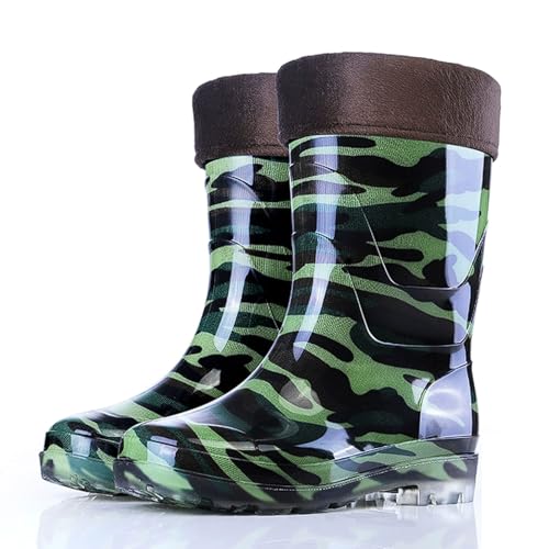 ZZTWER Regenstiefel mit Rindsledersohle, wasserdichte, rutschfeste Arbeitsstiefel mit hohem und mittlerem Schaft und Fleecefutter for Bauarbeiten und Autowäsche Regenstiefel(24.5CM Type 2,36 EU) von ZZTWER