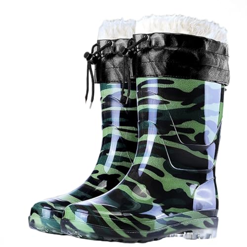 ZZTWER Regenstiefel mit Rindsledersohle, wasserdichte, rutschfeste Arbeitsstiefel mit hohem und mittlerem Schaft und Fleecefutter for Bauarbeiten und Autowäsche Regenstiefel(24.5CM Type 3,36 EU) von ZZTWER