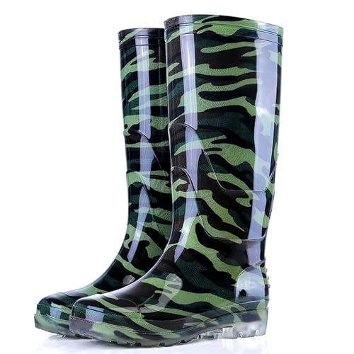 ZZTWER Regenstiefel mit Rindsledersohle, wasserdichte, rutschfeste Arbeitsstiefel mit hohem und mittlerem Schaft und Fleecefutter for Bauarbeiten und Autowäsche Regenstiefel(35CM Type 1,37 EU) von ZZTWER