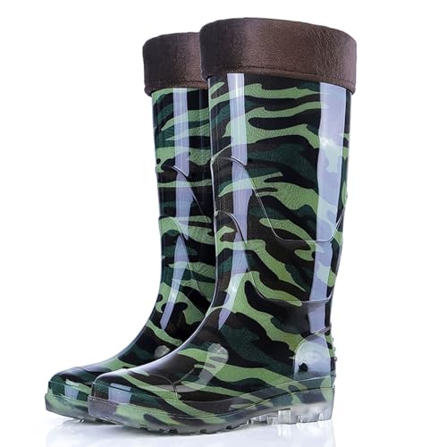 ZZTWER Regenstiefel mit Rindsledersohle, wasserdichte, rutschfeste Arbeitsstiefel mit hohem und mittlerem Schaft und Fleecefutter for Bauarbeiten und Autowäsche Regenstiefel(35CM Type 2,38 EU) von ZZTWER