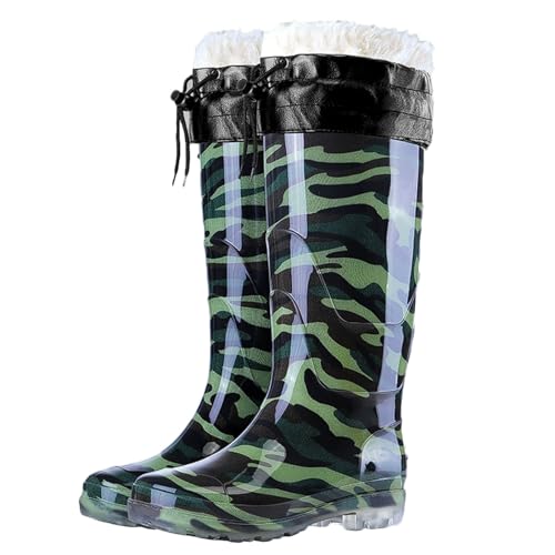 ZZTWER Regenstiefel mit Rindsledersohle, wasserdichte, rutschfeste Arbeitsstiefel mit hohem und mittlerem Schaft und Fleecefutter for Bauarbeiten und Autowäsche Regenstiefel(35CM Type 3,45 EU) von ZZTWER