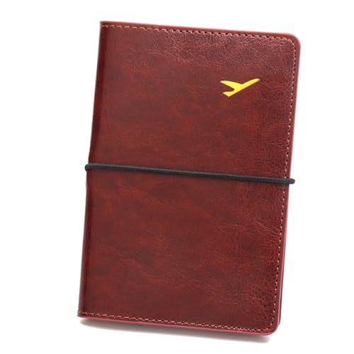 ZZTWER Reisepasshülle mit Gummiband, Fester Passbuchgurt, ultradünne Tickethülle, leichte Reisedokumententasche aus Leder Reisepasshüllen(Wine red) von ZZTWER