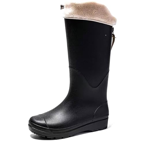 ZZTWER Unisex High-Top wasserdichte Regenstiefel mit Plüschfutter, rutschfeste Outdoor-Gummistiefel for Wandern, Radfahren und for den Winter Regenstiefel(Black 1,39 EU) von ZZTWER