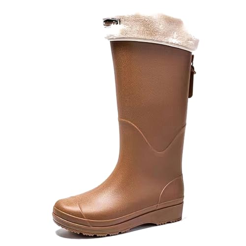 ZZTWER Unisex High-Top wasserdichte Regenstiefel mit Plüschfutter, rutschfeste Outdoor-Gummistiefel for Wandern, Radfahren und for den Winter Regenstiefel(Brown 1,38 EU) von ZZTWER
