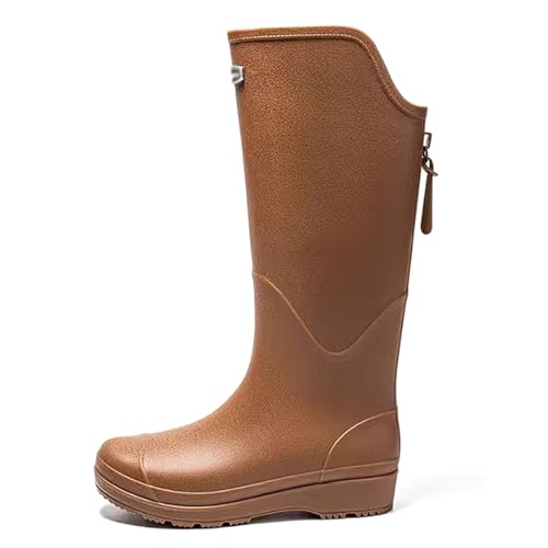 ZZTWER Unisex High-Top wasserdichte Regenstiefel mit Plüschfutter, rutschfeste Outdoor-Gummistiefel for Wandern, Radfahren und for den Winter Regenstiefel(Bruin,39 EU) von ZZTWER