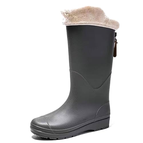 ZZTWER Unisex High-Top wasserdichte Regenstiefel mit Plüschfutter, rutschfeste Outdoor-Gummistiefel for Wandern, Radfahren und for den Winter Regenstiefel(Gray 1,36 EU) von ZZTWER