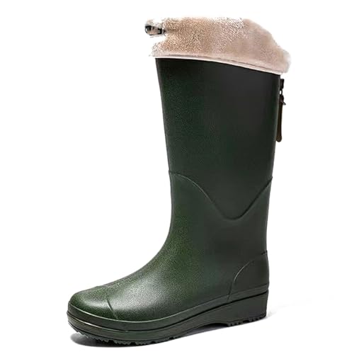 ZZTWER Unisex High-Top wasserdichte Regenstiefel mit Plüschfutter, rutschfeste Outdoor-Gummistiefel for Wandern, Radfahren und for den Winter Regenstiefel(Green 1,36 EU) von ZZTWER