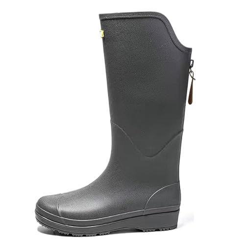 ZZTWER Unisex High-Top wasserdichte Regenstiefel mit Plüschfutter, rutschfeste Outdoor-Gummistiefel for Wandern, Radfahren und for den Winter Regenstiefel(Grey,39 EU) von ZZTWER
