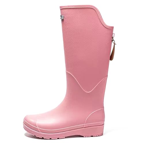 ZZTWER Unisex High-Top wasserdichte Regenstiefel mit Plüschfutter, rutschfeste Outdoor-Gummistiefel for Wandern, Radfahren und for den Winter Regenstiefel(Rose,37 EU) von ZZTWER
