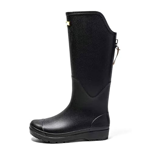 ZZTWER Unisex High-Top wasserdichte Regenstiefel mit Plüschfutter, rutschfeste Outdoor-Gummistiefel for Wandern, Radfahren und for den Winter Regenstiefel(Svart,36 EU) von ZZTWER