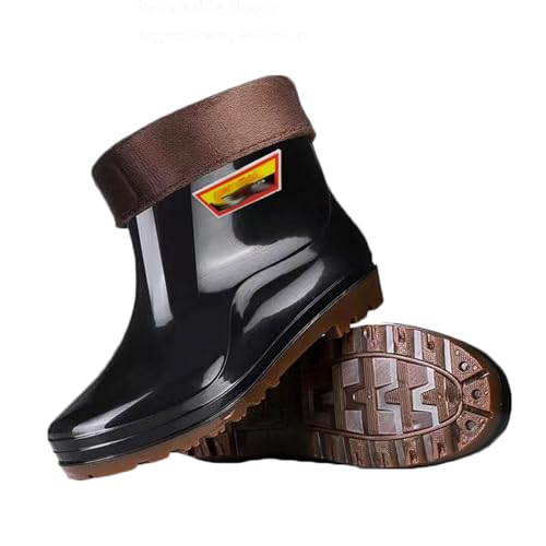 ZZTWER Verdickte, wasserdichte Regenstiefel mit niedrigem Schaft for Herren, rutschfeste Arbeitsstiefel mit Fleecefutter for Bauarbeiten, Angeln und Outdoor Regenstiefel(BLACK 1,38 EU) von ZZTWER