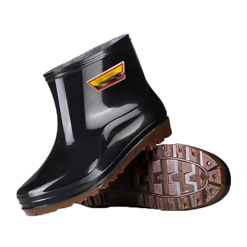 ZZTWER Verdickte, wasserdichte Regenstiefel mit niedrigem Schaft for Herren, rutschfeste Arbeitsstiefel mit Fleecefutter for Bauarbeiten, Angeln und Outdoor Regenstiefel(Svart,39 EU) von ZZTWER