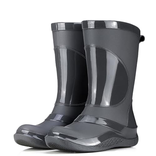 ZZTWER Wasserdichte Regenstiefel for Damen mit herausnehmbarem Fleecefutter, rutschfeste Freizeit-Arbeitsstiefel for Komfort im Freien Regenstiefel(Grey,36 EU) von ZZTWER