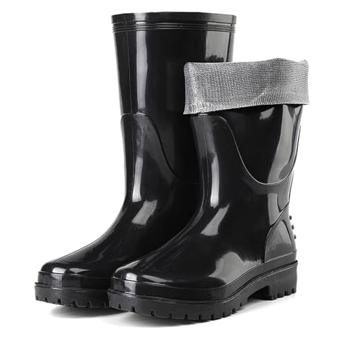ZZTWER Wasserdichte Regenstiefel for Herren mit mittlerer Schafthöhe, Sicherheitsarbeitsstiefel mit PVC-Rindsledersohle for Fischerei und Industrie Regenstiefel(41 EU) von ZZTWER