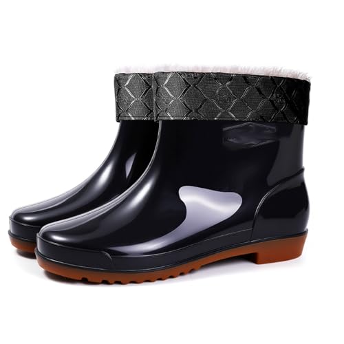 ZZTWER Wasserdichte Regenstiefel for Herrenküche, schwarze kurze PVC-Arbeitsstiefel mit rutschfester Sohle for Frühling und Herbst Regenstiefel(Black 2,40 EU) von ZZTWER