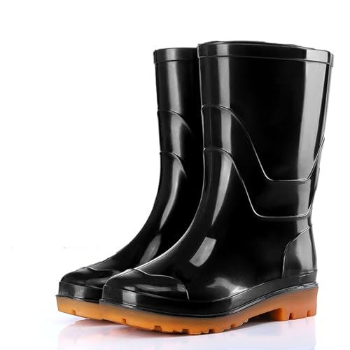 ZZTWER Wasserdichte Regenstiefel mit hohem und mittlerem Schaft, rutschfeste Arbeitsstiefel mit Fleecefutter und Rindsledersohle for Bauarbeiten und Autowäsche Regenstiefel(25CM Type 1,37 EU) von ZZTWER
