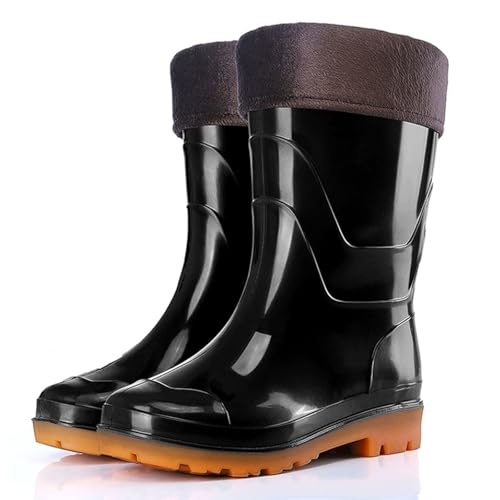 ZZTWER Wasserdichte Regenstiefel mit hohem und mittlerem Schaft, rutschfeste Arbeitsstiefel mit Fleecefutter und Rindsledersohle for Bauarbeiten und Autowäsche Regenstiefel(25CM Type 2,41 EU) von ZZTWER