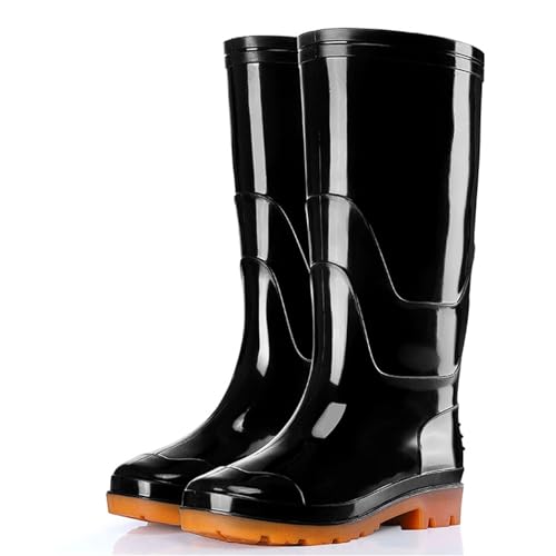 ZZTWER Wasserdichte Regenstiefel mit hohem und mittlerem Schaft, rutschfeste Arbeitsstiefel mit Fleecefutter und Rindsledersohle for Bauarbeiten und Autowäsche Regenstiefel(35CM Type 1,44 EU) von ZZTWER