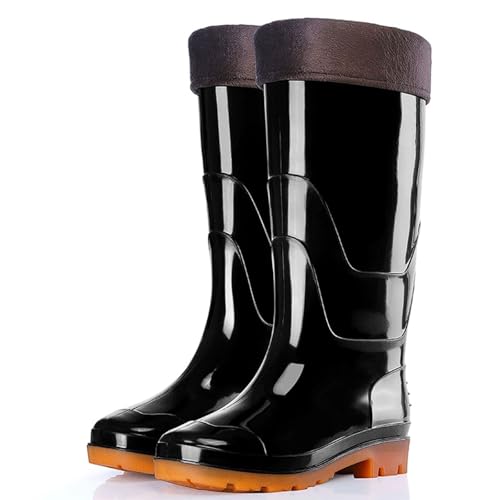 ZZTWER Wasserdichte Regenstiefel mit hohem und mittlerem Schaft, rutschfeste Arbeitsstiefel mit Fleecefutter und Rindsledersohle for Bauarbeiten und Autowäsche Regenstiefel(35CM Type 2,40 EU) von ZZTWER
